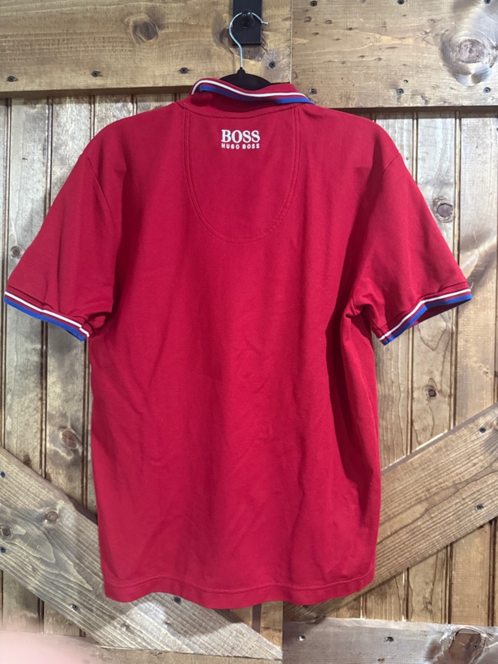 Hugo Boss Red Polo with Trimmed Collar and Cuffs - Picture 3 of 4